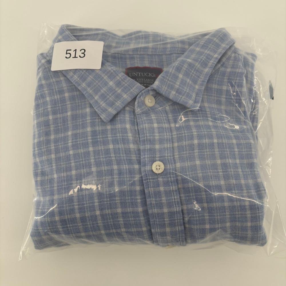 UNTUCKit Mens XXXL Cillar Blue Plaid Cotton Long Sleeve Button Down Shirt XXX-L - Picture 8 of 8